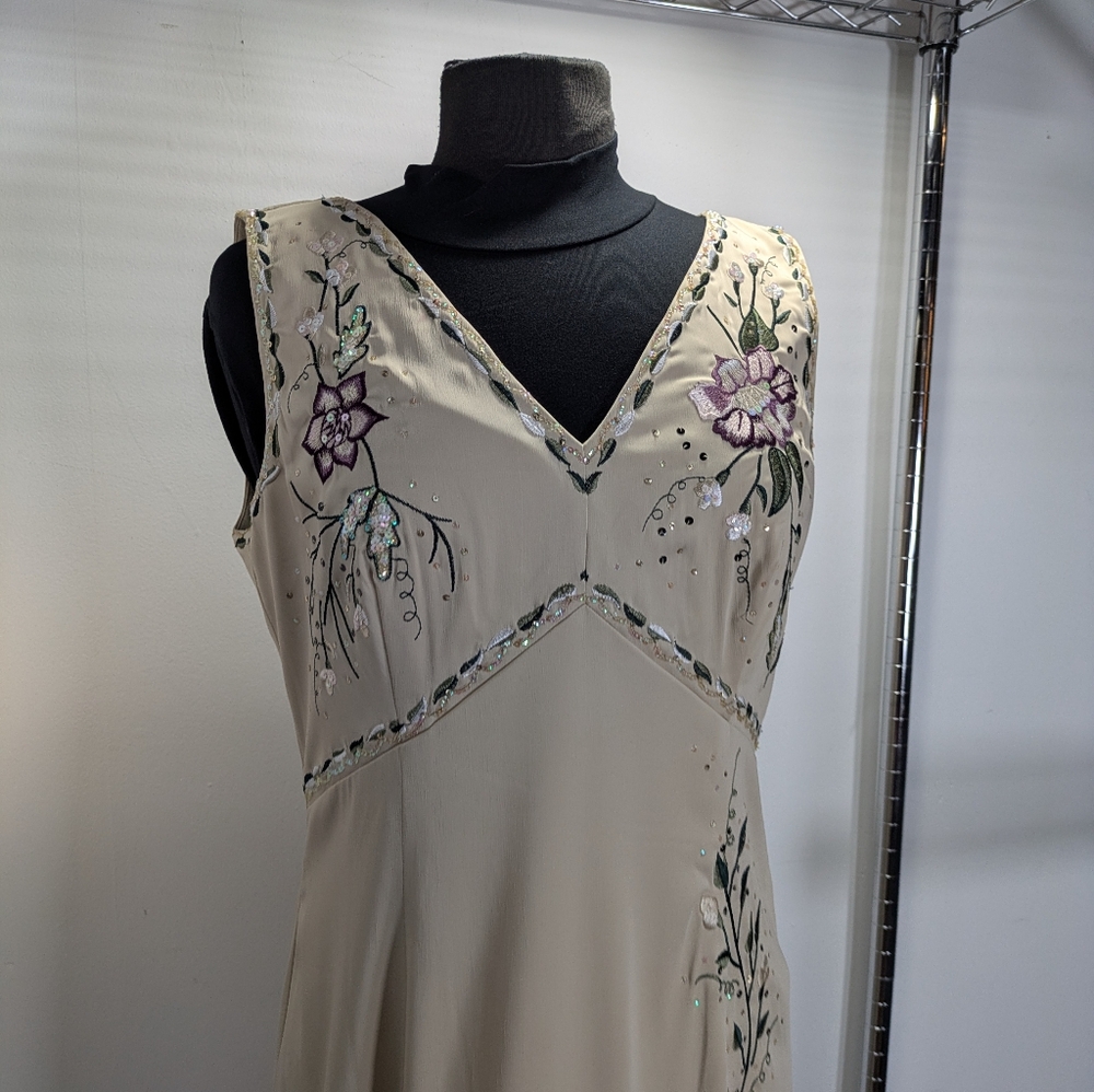 Vintage Spenser Jeremy Tan Embroidered Floral Special Occasions, Size M - Picture 3 of 14